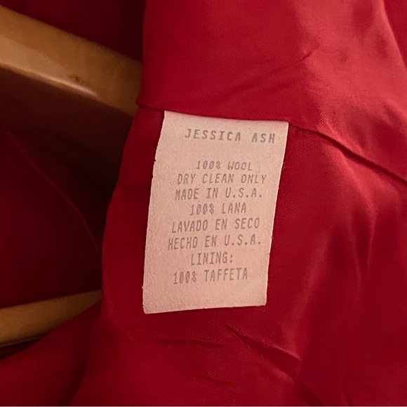Vintage 1990s Jessica Ash Wool Gabardine Button-Front Cropped Jacket Red - Picture 12 of 16
